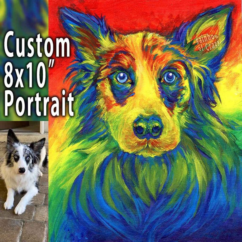 Custom Pet Painting 8x10 Canvas, Rainbow Art, Memorial Gift for Cat Loss, Pet Owners, Dog Lovers, Bird Sympathy Gift image 1