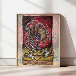 Estampado de hiena, carta del diablo del tarot, arte mural de vida silvestre para amantes de la naturaleza, lector de tarot.