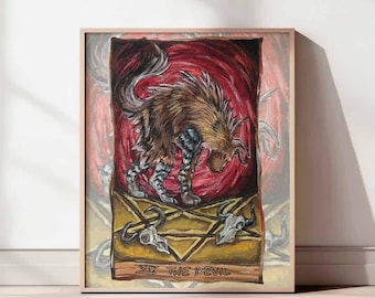 Hyena Print, Devil Tarot Card, Wildlife Wall Art for Nature Lovers, Tarot Reader