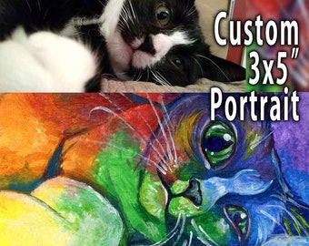 Custom Rainbow Pet Art, 3x5" Canvas Board, Dog Portrait, Cat Artwork, Rat Illustration, Bird Painting, Colourful Decor, Sympathy Gift