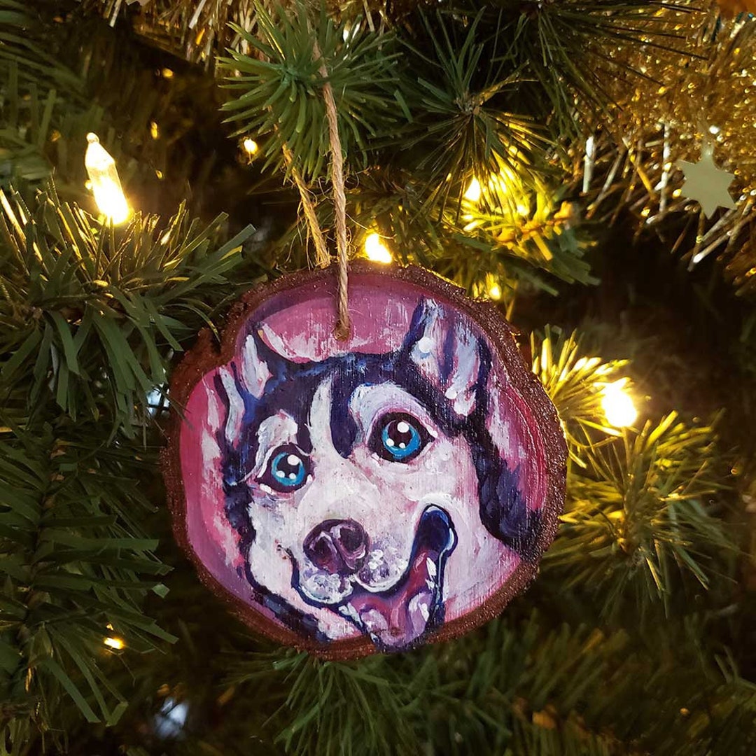 Husky Dog Ornament, Pet Portrait, Christmas Tree Decoration, Holiday