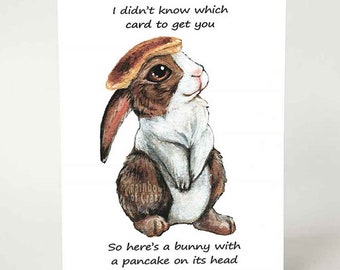 Funny Card, Pancake Bunny Greeting Card, Cute Rabbit Art Card, Personalized Card, Birthday Card, Thank You Card, Anniversary Card