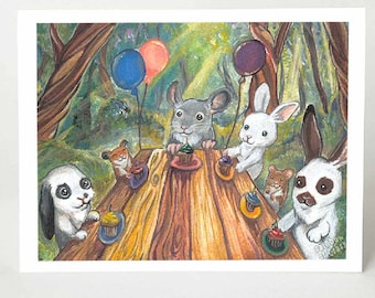 Happy Birthday Card, Pet Owner, Woodland Animal, Blank Card, Bunny Rabbits, Chinchilla Lover, Cute Hamster, Personalized Card, Kids Card