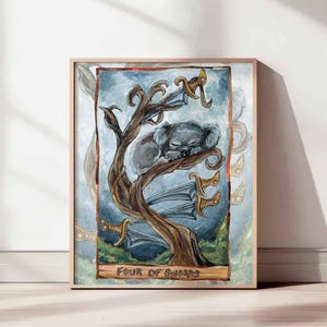 Koala Art Print: Four of Swords Tarot Card, Nature Decor for Animal Lovers