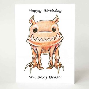 Carte drôle : bête sexy de joyeux anniversaire, carte de voeux vierge, carte de monstre, message personnalisé, humour pour adulte, carte pour petite amie, petit ami