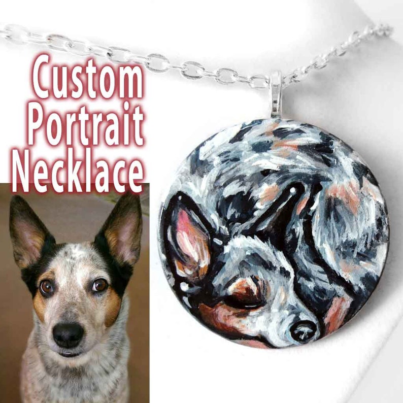 Personalized Pet Necklace, Custom Pet Portrait, Hand Painted Wood Jewelry, Animal Art, Gift for Her, Cat Nap, Dog Painting, Circle Pendant image 2