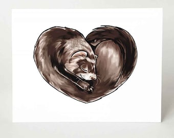 Ferret Card, Valentines Day, Heart Card for Wife, I Love You, Happy Anniversary, Ferret Lover, Pet Art, Blank Greeting Card, Custom Card