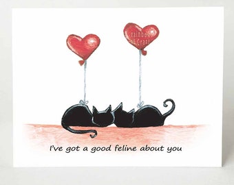 Funny Card, Black Cat Greeting Card, Anniversary Card, Valentine's Day, I Love You