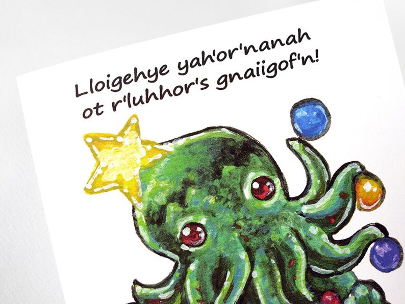 Cute Cthulhu Christmas Card HP Lovecraft Fantasy Art | Etsy