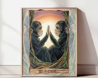 Monkey Art, Chimpanzee Print, Justice Tarot Card, Wildlife Decor, Zoo Animal Lover, Tarot Reader Gift, Nature Wall Art, Animism Tarot