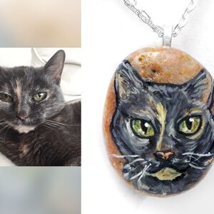 Personalized Necklace, Pet Portrait, Custom Animal Art, Hand Painted Rock, Pebble Pendant, Dog Painting, Cat Memorial, Pet Painting image 2
