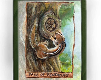 Chipmunk Print, Animism Tarot Deck, Animal Art, Nature Decor, Wildlife Image, Whimsical Artwork, Page of Pentacles