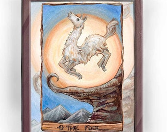 Llama Art, Fool Tarot Card, Custom Size, Sun Print, Leap of Faith, Mountain Lover, Spirit Animal Illustration, , Animism Tarot Deck