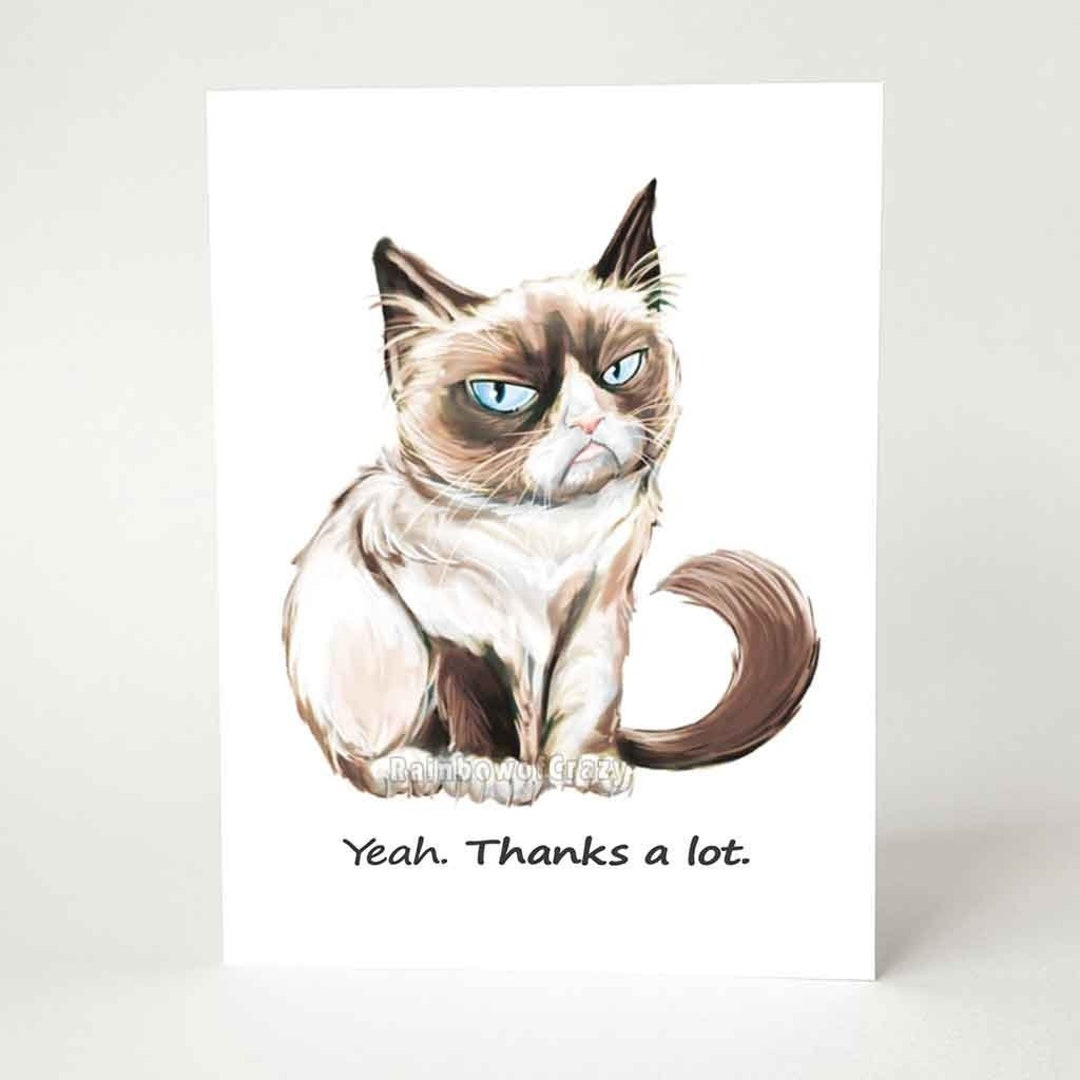 Grumpy Cat Card Thank You Card Funny Card for Animal Lovers - Etsy
