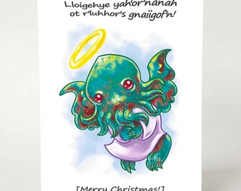 Cthulhu Christmas Card: Funny Horror Themed Angel Art