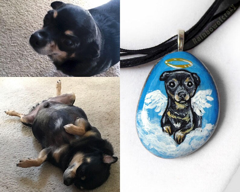 Custom Pet Jewelry, Angel Pet Necklace, Charm Pendant, Personalized Keepsake, Hand Painted Rock, Pet Memorial, Cat Painting, Dog Portrait image 4