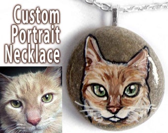 Custom Necklace, Pet Art, Memorial Jewelry, Pet Portrait, Beach Stone, Pet Loss, Animal Painting, Cat Pendant, Dog Owner Gift