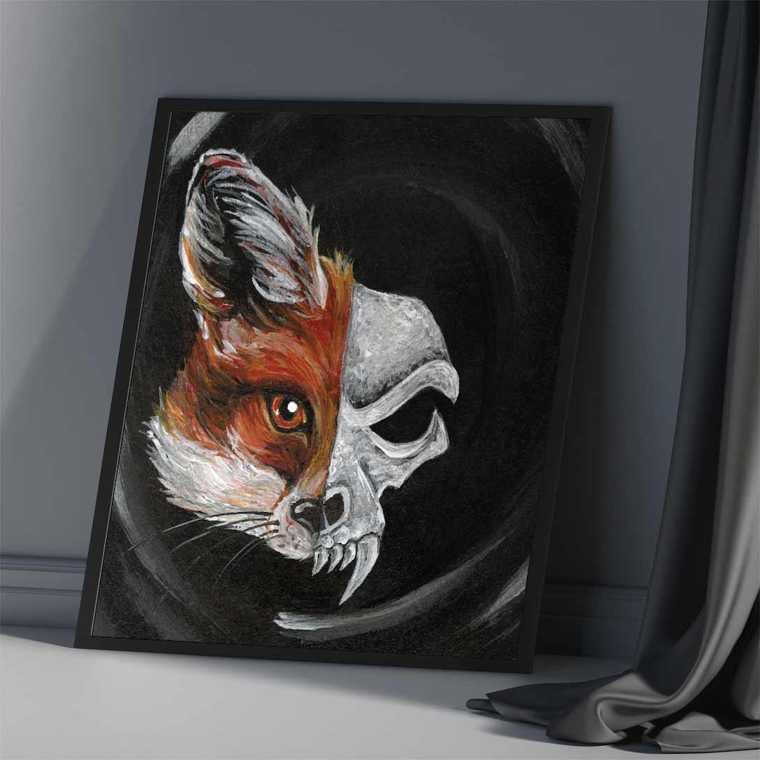 Fox Skull Art Print, Red Fox Skeleton, Gothic Decor, Taxidermy