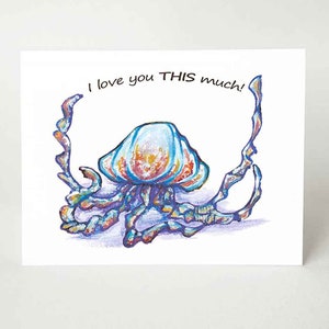 Carte méduse, je t'aime beaucoup, Saint Valentin, joyeux anniversaire, amoureux de l'océan, propriétaire d'aquarium, message personnalisé, carte de correspondance drôle