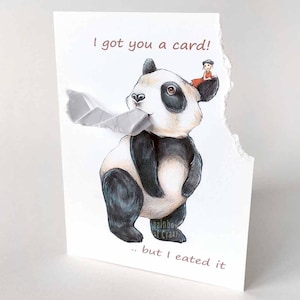 Carte de panda drôle. carte pour notes animal fantaisiste pour les amoureux des animaux. panda géant, petit ami. note unique faite main, message personnalisé
