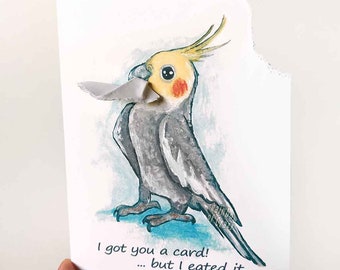 Cockatiel Card, Custom Card, Funny Greeting Card, Pet Bird Art, Thinking of You, Personalized Card, Anniversary Card, Happy Birthday