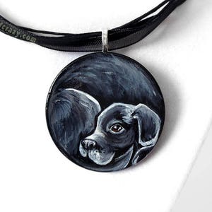 Personalized Pet Necklace, Custom Pet Portrait, Hand Painted Wood Jewelry, Animal Art, Gift for Her, Cat Nap, Dog Painting, Circle Pendant image 3