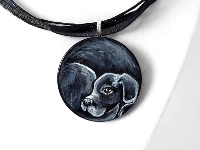 Personalized Pet Necklace, Custom Pet Portrait, Hand Painted Wood Jewelry, Animal Art, Gift for Her, Cat Nap, Dog Painting, Circle Pendant image 3
