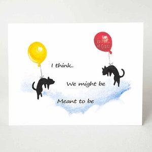 Valentine Card, Black Cat Art Print, Blank Greeting Card, I Love You, Balloon Card, Anniversary Card, Custom Message, Personalized Text