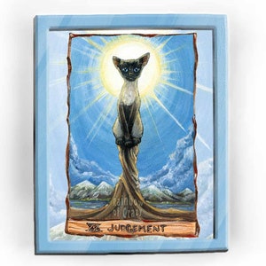 Impression de chat siamois, art pour animaux de compagnie, carte de jugement, cadeau de tarot animisme pour amoureux des animaux, image de paysage, oeuvre d'art de la nature, affiche de divination