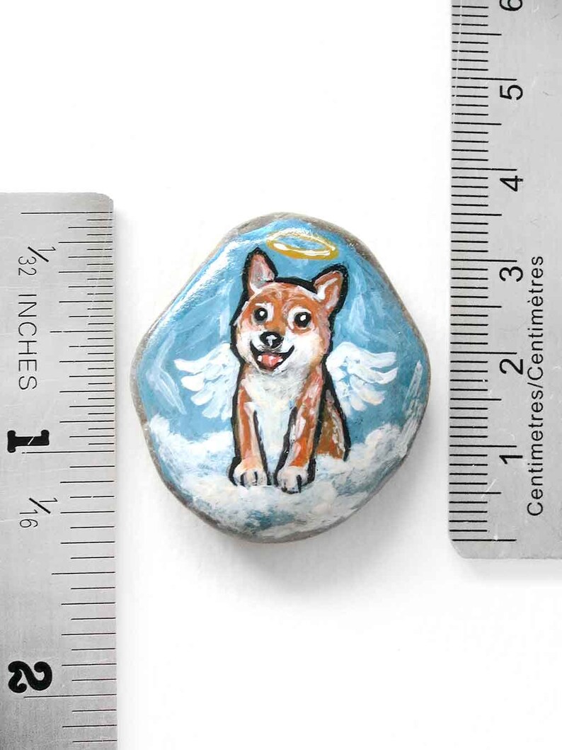 Sympathy Gift for Her Pet Loss Animal Lover Angel Pendant Hand Painted Rock Painting Shiba Inu Art Pet Portrait Dog Necklace