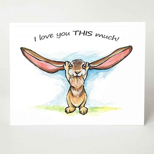 Bunny Rabbit Card, I Love You THIS Much, Valentines Day, Custom Card, Personalized Card, Cute Rabbit Art, Anniversary Card, Funny Card