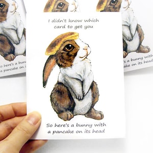 Biglietto di auguri con coniglietto pancake, set di 4 biglietti, biglietto divertente, stampa artistica di animali domestici carini, auguri personalizzati, biglietto di compleanno, ringraziamento, biglietto di anniversario