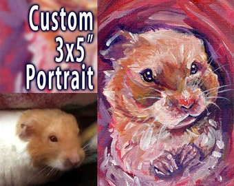 Custom Portrait 3x5" Pet Painting, CANVAS BOARD, Dog Art, Memorial Gift, Rainbow Bridge, Cat Owner, Hand Painted, Pet Loss, Hamster Gift