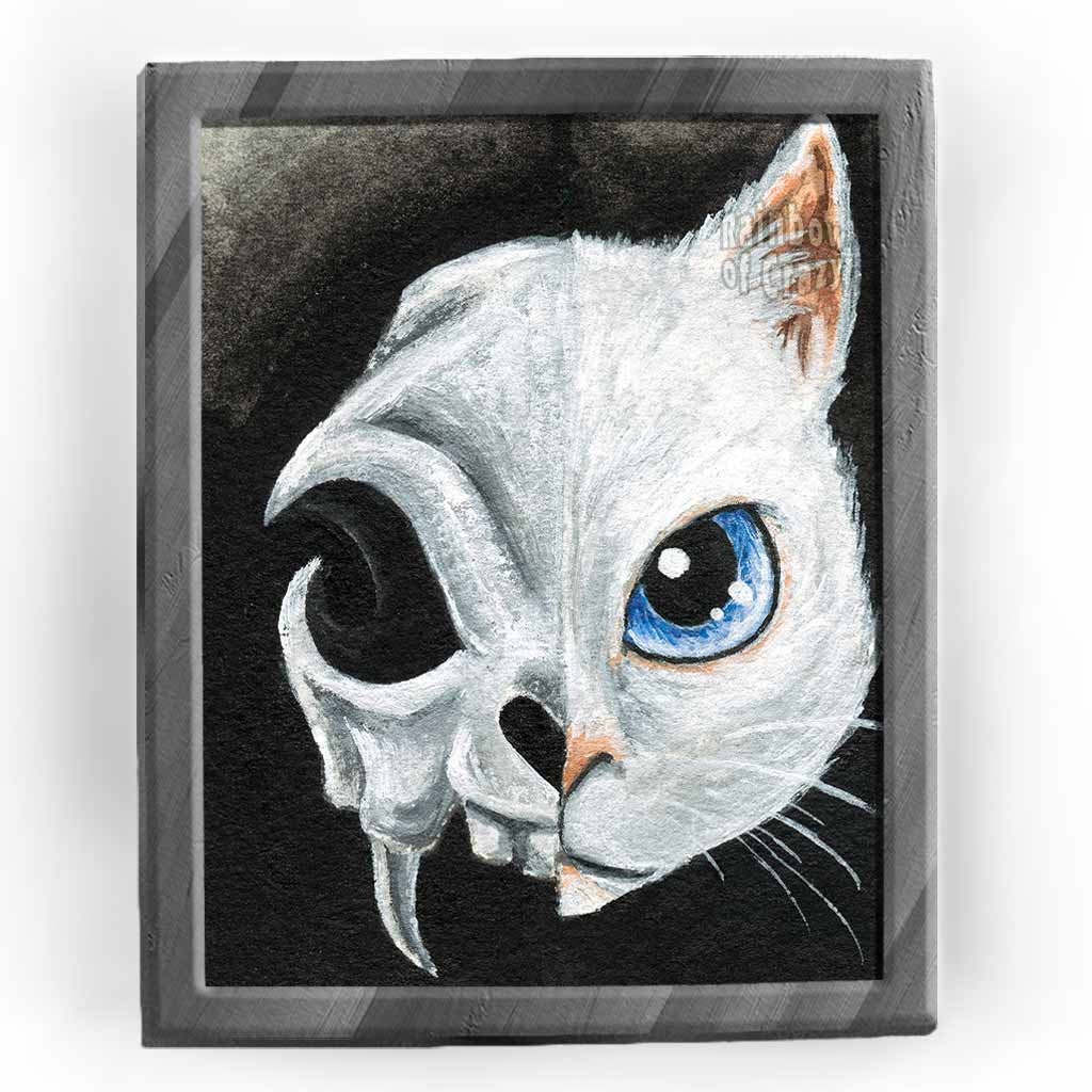 White Cat Skull, Goth Print, Animal Art, Taxidermy Decor