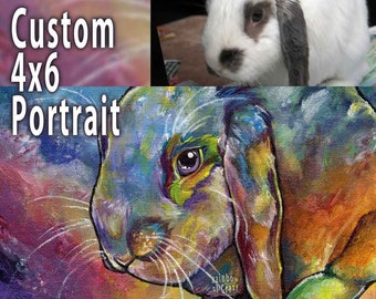 Pet Portrait, Custom Painting, Rainbow Art, 4x6" Canvas Board, Memorial Gift for Cat Owners, Dog Artwork, Rabbit Decor, Bird Lovers