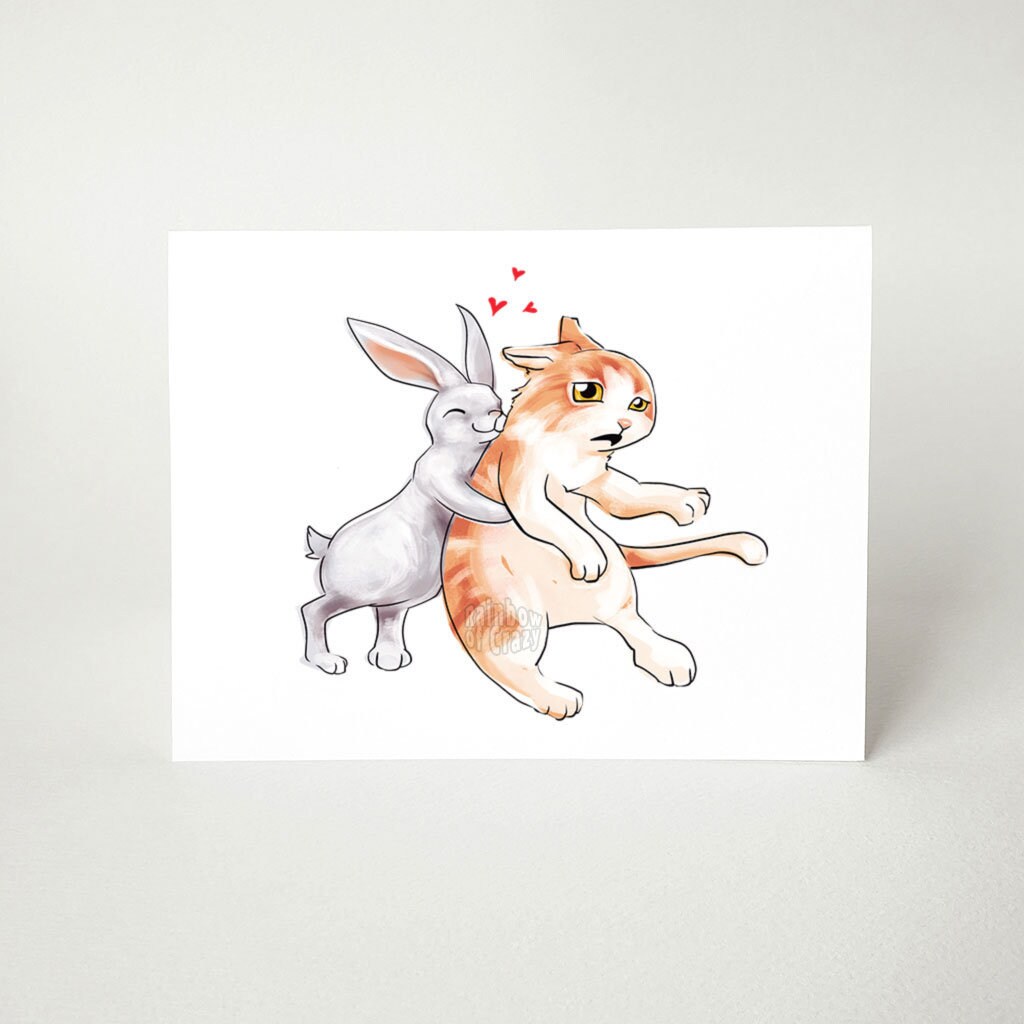Funny Cat Card Bunny Rabbit I Love You Happy Anniversary Etsy