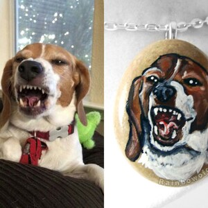 Personalized Necklace, Pet Portrait, Custom Animal Art, Hand Painted Rock, Pebble Pendant, Dog Painting, Cat Memorial, Pet Painting image 3