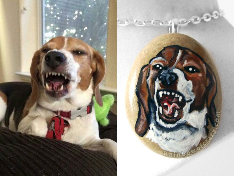 Personalized Necklace, Pet Portrait, Custom Animal Art, Hand Painted Rock, Pebble Pendant, Dog Painting, Cat Memorial, Pet Painting image 3