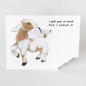 Funny Card, Cute Goat Art Greeting Card, Ripped Notecard, Blank Card, Birthday Card, Farm Animal Card