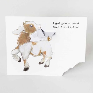 Funny Card, Cute Goat Art Greeting Card, Ripped Notecard, Blank Card, Birthday Card, Farm Animal Card