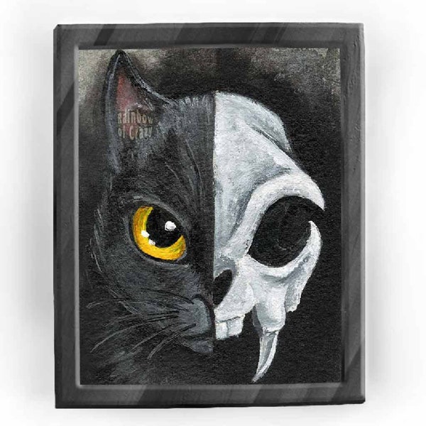 Black Cat Print, Skull Art, Halloween Decor, Animal Skeleton, Pet Portrait, Black and White, Large Wall Art,