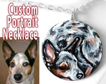 Personalised Necklace, Pet Portrait, Dog Painting, Cat Art, Memorial Gift for Bird Owner, Circle Pendant, Wood Jewelry, Hamster Keepsake