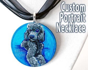 Custom Pet Portrait Necklace - Hand Painted Wood Art