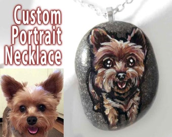 Custom Pet Portrait Necklace, Animal Painting, Hand Painted Rock, Memorial Pendant, Cat Art, Dog Jewelry, Pet Portrait, In Memory