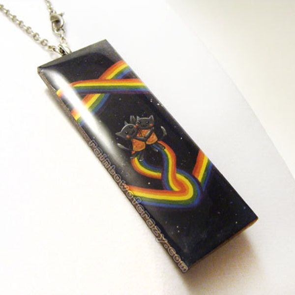 Sale: Nyan Cat Necklace, Rainbow Heart Pendant, Art Print, Resin Necklace, Charm Accessory, Starry Night Jewelry Gift