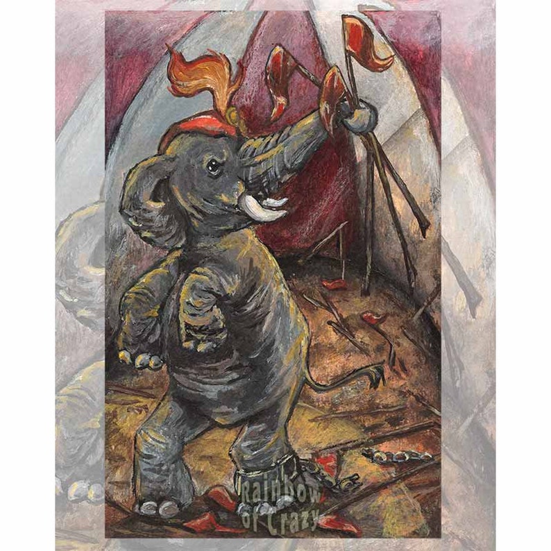 Circus Elephant Print, Nine of Wands Tarot Card, Gift for Tarot Readers, Animal Lovers, Motivation Poster, Animal Rights image 3