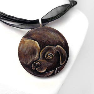 Personalized Pet Necklace, Custom Pet Portrait, Hand Painted Wood Jewelry, Animal Art, Gift for Her, Cat Nap, Dog Painting, Circle Pendant image 5