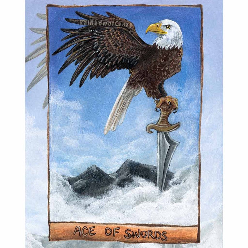 Bald Eagle Art Print, Nature Decor, Bird of Prey, Ace of Swords, Tarot Reader Gift, Bird Lover, American Eagle Wings, Animism Tarot Deck Tarot Border