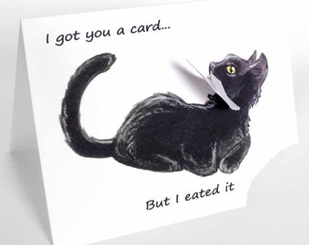 Funny Card, Black Cat Greeting Card, Blank Card, Pet Art, Custom Card, Personalized Card, Happy Birthday, Valentines Day, Anniversary Card