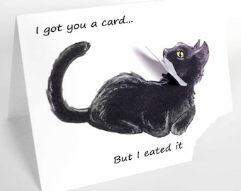 Funny Card, Black Cat Greeting, Custom Message, Happy Birthday Pet Owner